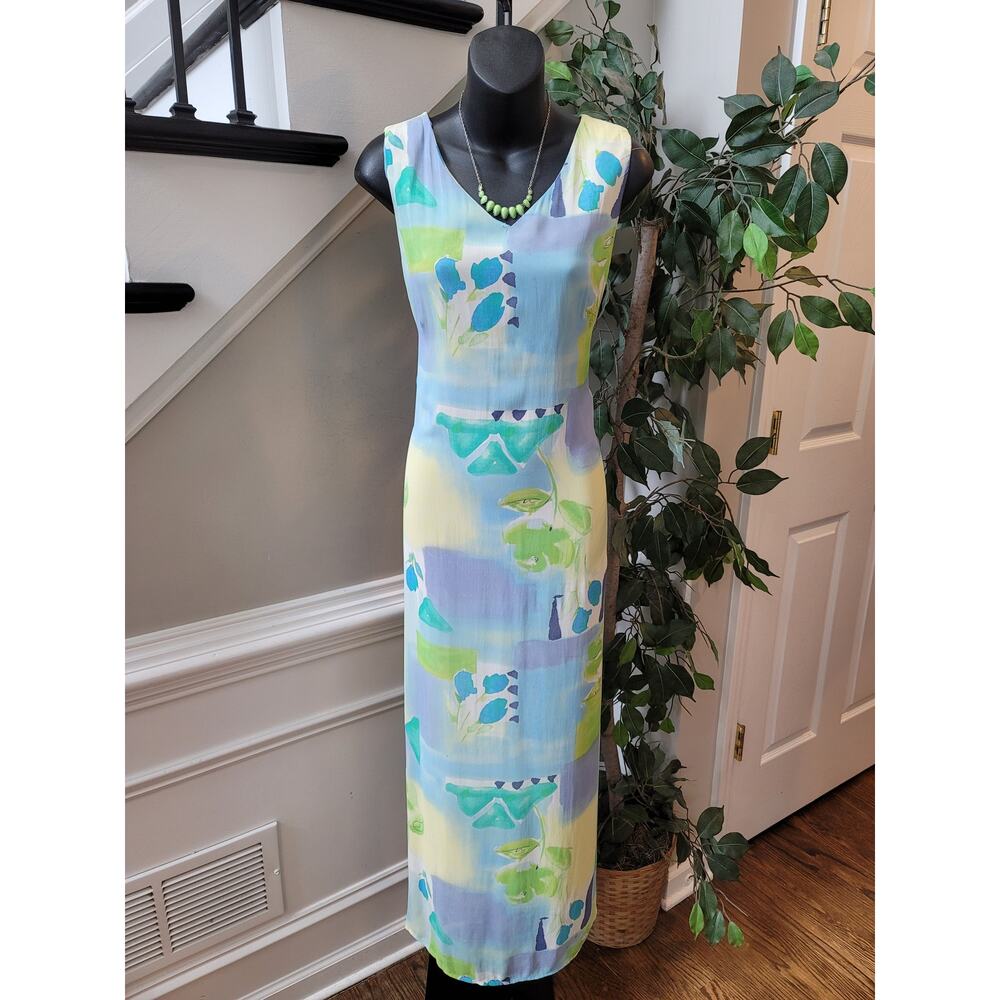 RJ Collection Dress Womens 14 Multicolor Sleeveless Long USA Made Floral
